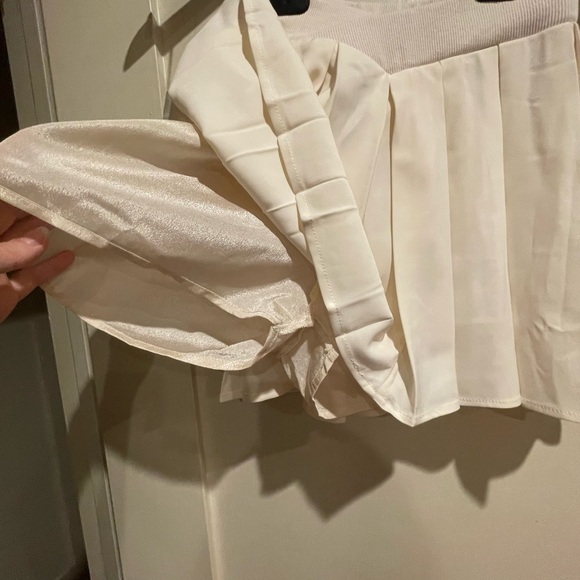 Creamy white tennis vibes skirt skort w/ shorts underneath side zipper stretch - Picture 10 of 11